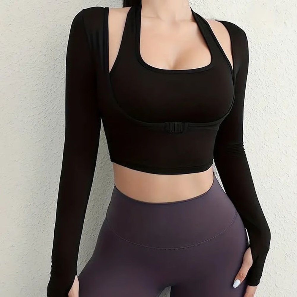 New Black Workout top gym outfit L